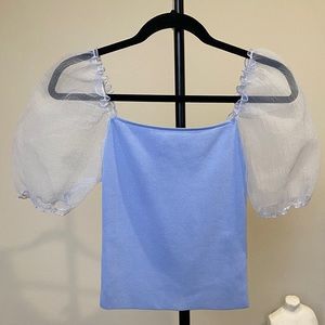 Zara Blue Puff Sleeve Top